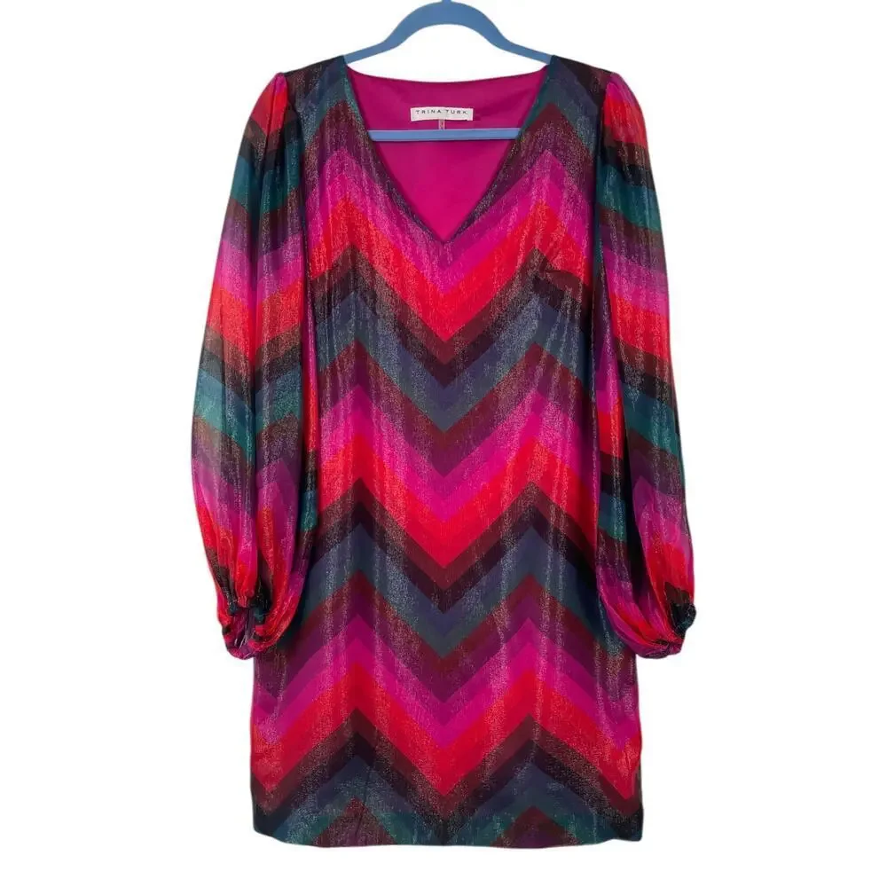 Trina Turk Hitachi Silk Blend Shift Dress Size 2 Multicolor Party Night Out - Picture 1 of 13